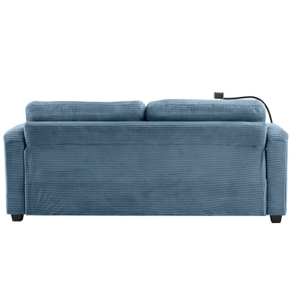 Sleeper Sofa Loveseat Sofa With Full Size Mattress, 2 USB Ports, 2 Cup Holders, 2 Side Pockets And Phone Holder