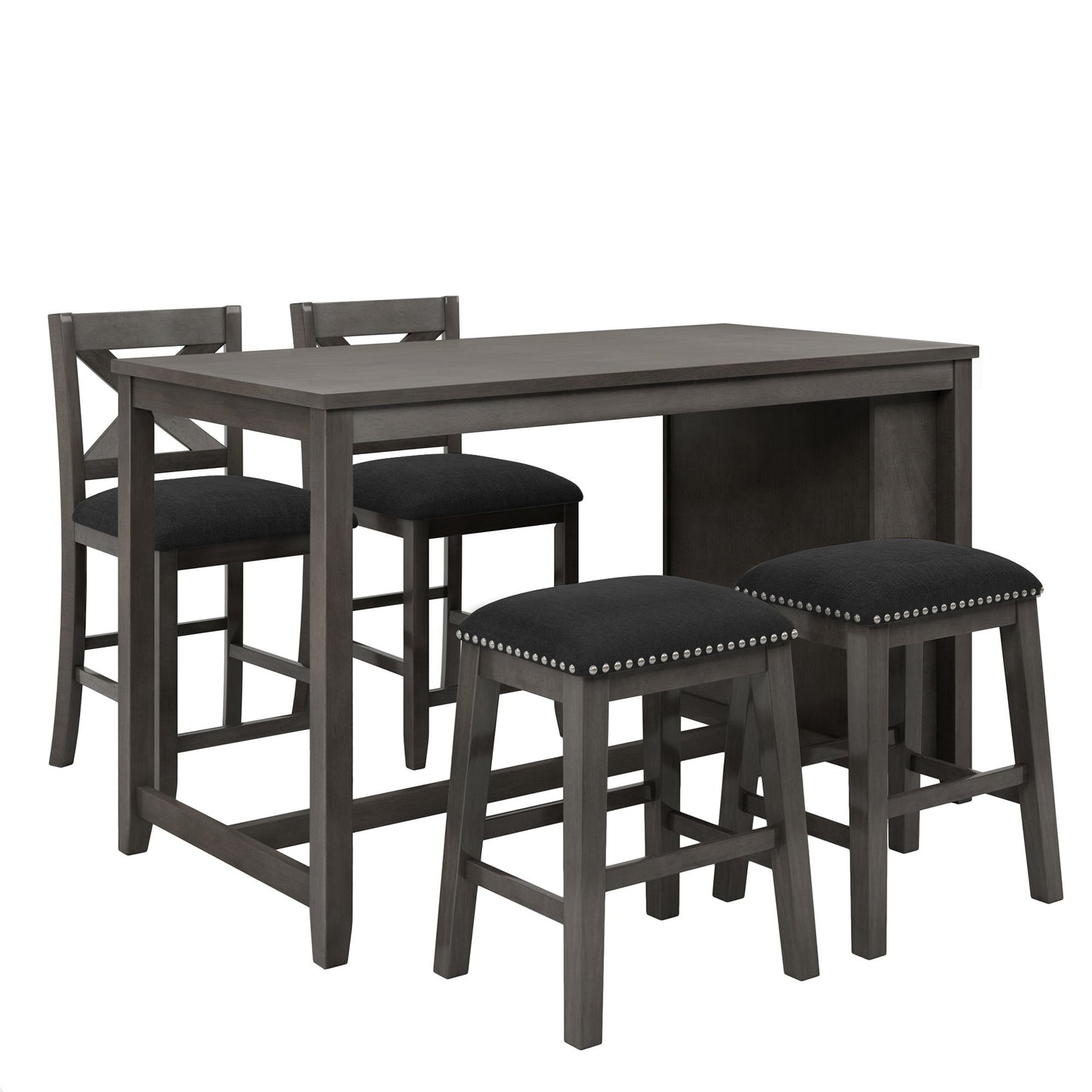 5 Pieces Counter Height Rustic Farmhouse Dining Room Wooden Bar Table Set With 2 Stools And 2 Chairs