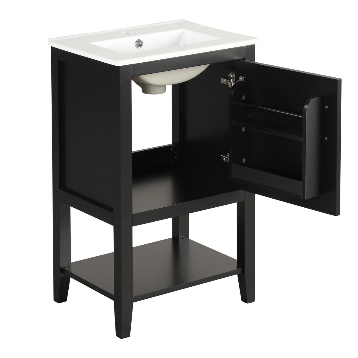 Modern Bathroom Vanity With Sink, Soft-Closing Door And Open Shelf