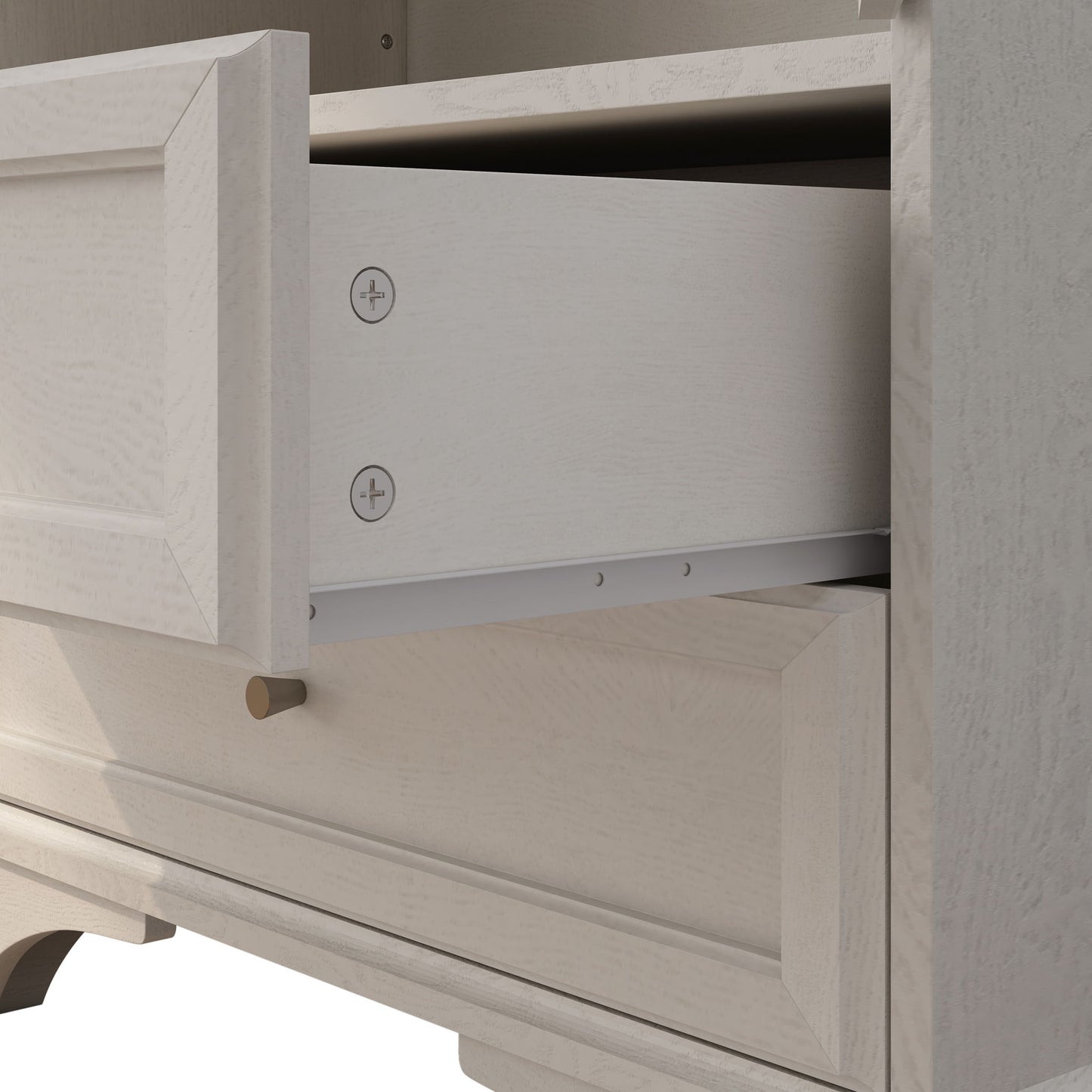 Glass Door Display Case With 2 Drawers And Adjustable Shelf