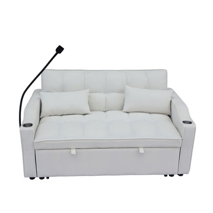 Modern Loveseat Futon Sofa With Pullout Bed, Adjustable Reclining Backrest, Toss Pillows