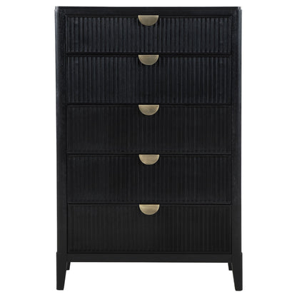 Mason - 5 Drawer Chest With Fluted Design - Black