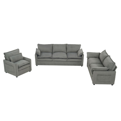 Modern Sofa Set With Double Layer Cushion And Side Storage Pockets