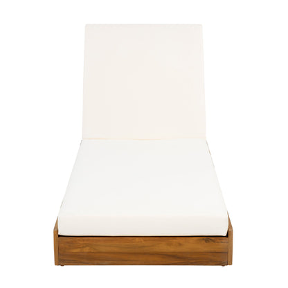 Premium Acacia Wood Lounge Chaise Set With Water Resistant Cushions, Adjustable Recline - Cream / Teak