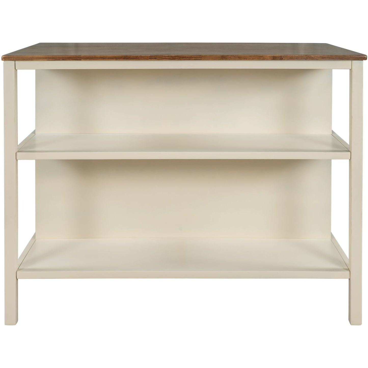 Rustic 3 Piece Stationary Kitchen Island Set With 2 Seatings, With 2 Open Shelves