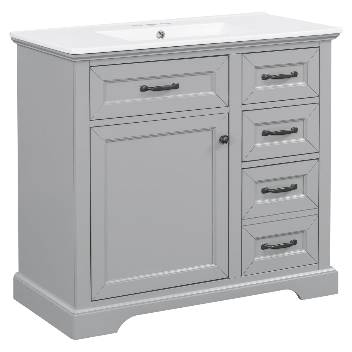 36" Bathroom Vanity With Sink, 2 Tip-Out Drawers, Soft Close Hinges