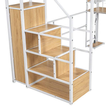 Loft Bed With Built In Work Station, Wardrobe, Storage Staircase And LED