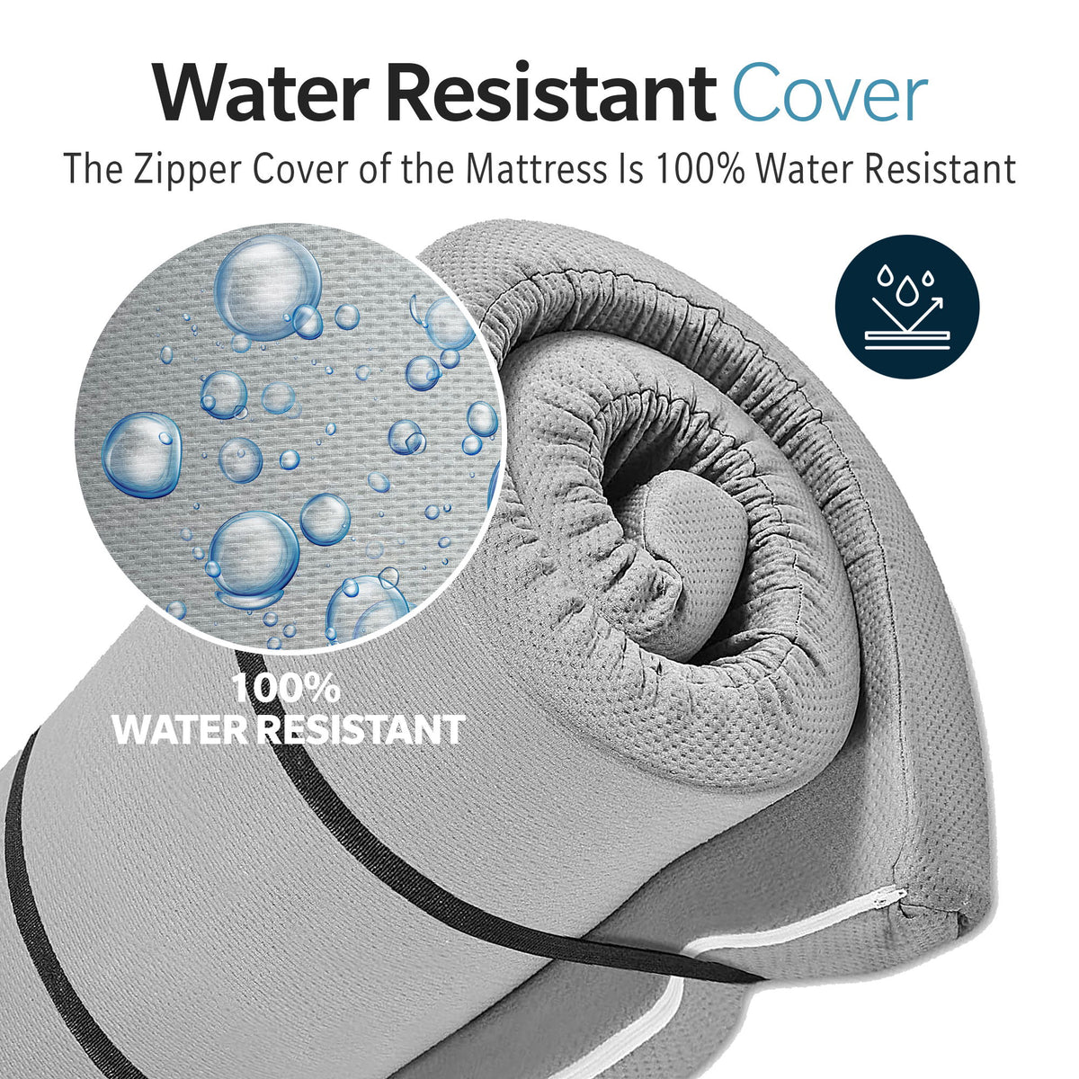 Memory Foam Camping Mattress With Water Resistant Zipper Cover - Gray