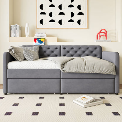 Twin Size Upholstered Daybed With 2 Storage Drawers And USB Charging Design - Gray