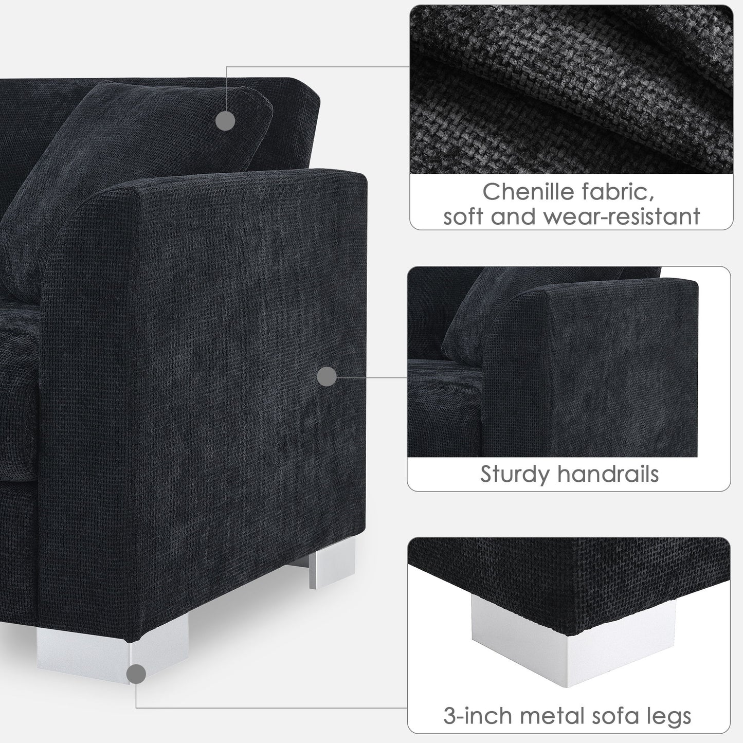 Modern Cloud Sectional Sofa L Shaped Luxury Couch Set With 2 Free Pillows 4 Seat With Oversized Chaise