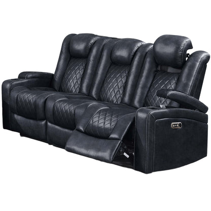 Power Reclining Sofa With Adjustable Headrest - Inky Blue