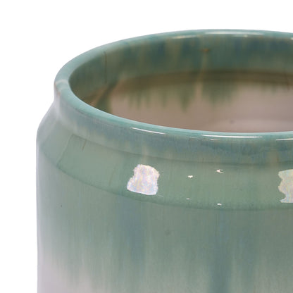 Gradient Flowerpot (Set of 2), Planter For Patio, Garden, Windowsill - White / Green