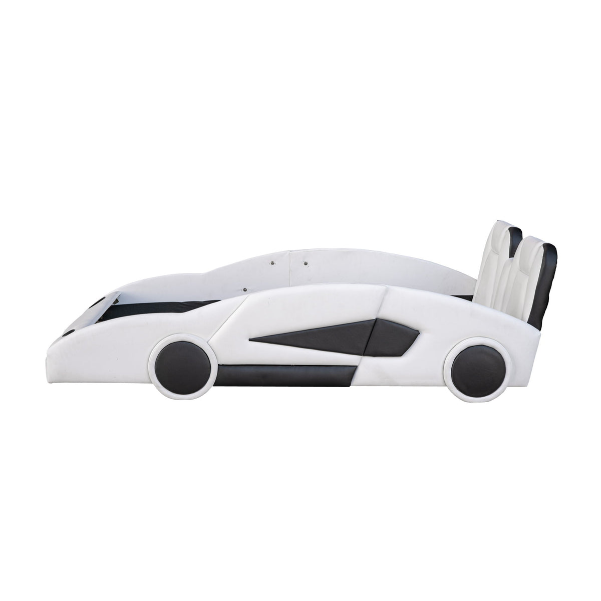 Race Car Shaped Twin Platform Bed With Wheels, Pine Wood Construction