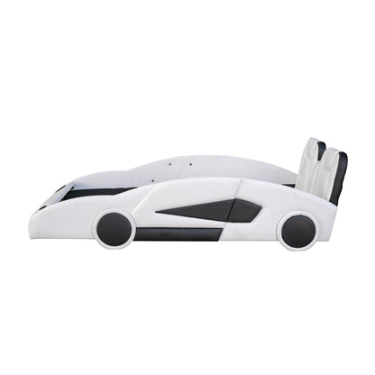 Race Car Shaped Twin Platform Bed With Wheels, Pine Wood Construction