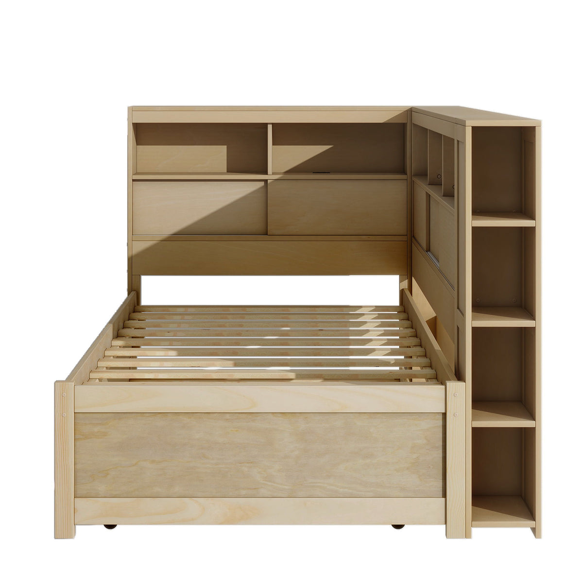 Daybed With Storage Shelves, USB Charging, And Trundle Bed