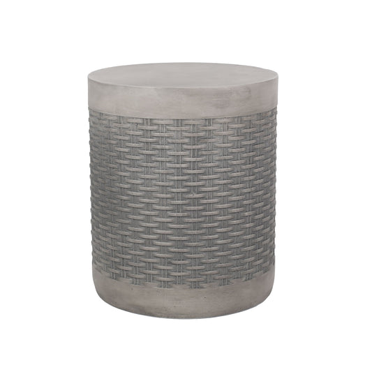Outdoor Lightweight End Table Round Concrete Outdoor Side Table - Natural