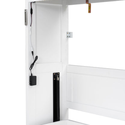 Murphy Bed With LED Light, Foldable Wall Bed Cabinet