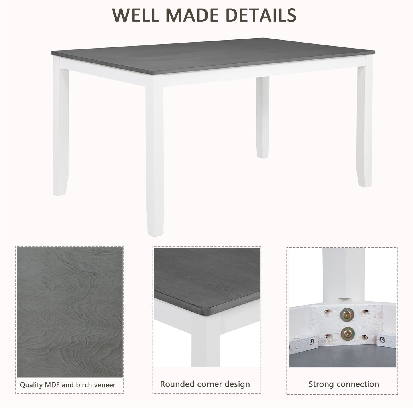 6 Piece Kitchen Dining Set, Rectangular Dining Table With 4 Upholstered Chairs And Bench - Gray / White