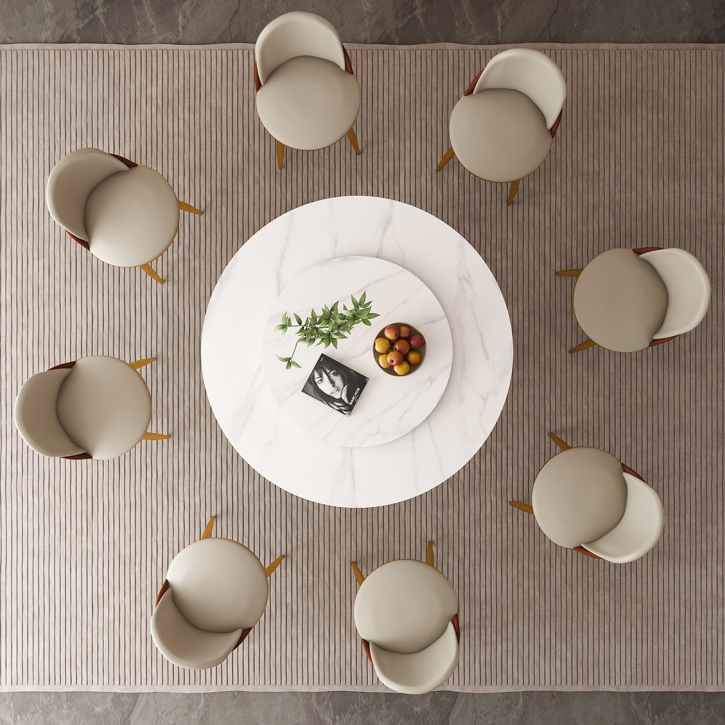 Round Dining Table With 360° Smooth Lazy Susan For Dining Room - Gold / Black / White