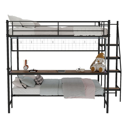 Bunk Bed With Built In Desk And LED Lighting