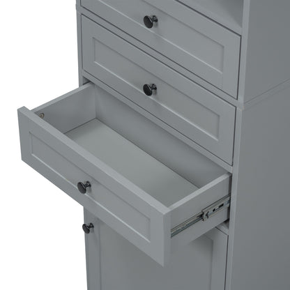 Tall Storage Cabinet With 3 Drawers And Adjustable Shelves For Bathroom
