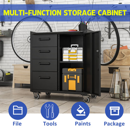 Sturdy Metal Tool Storage Cabinet With Wheels Durable Garage, Office & Home Organizer Steel