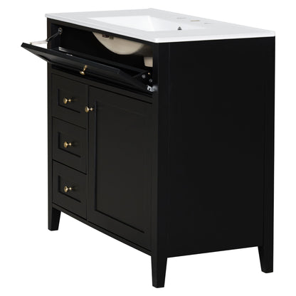 Bathroom Vanity With Sink, 3 Drawers & Cabinet With Adjustable Shelves
