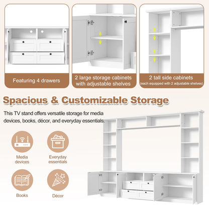 Farmhouse Elegant Entertainment Center Wall Unit With 4 Drawers