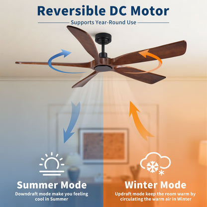 Ceiling Fan With Light And Remote Control, Noiseless, 6 Speeds Reversible, Quiet DC - Matte Black