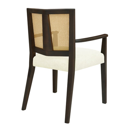 Mid Century Modern Arm Dining Chair Set With Rattan Backrest