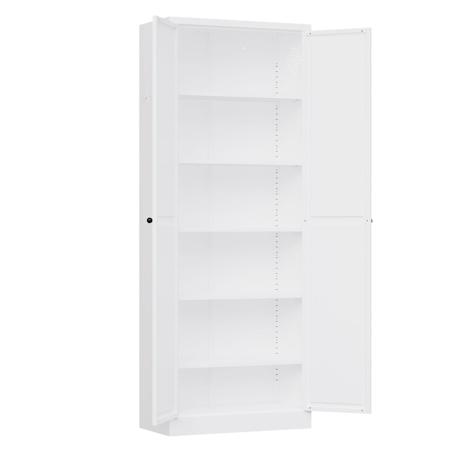Kitchen Pantry Cabinet With Doors, Heavy-Duty Freestanding Storage Organizer With 5 Adjustable Shelves, Tool Free Assembly - White