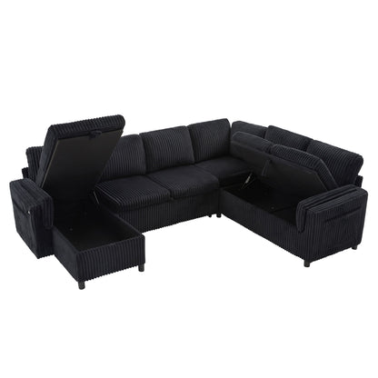 Convertible U-Shaped Sectional Sofa Bed With USB Ports And Storage