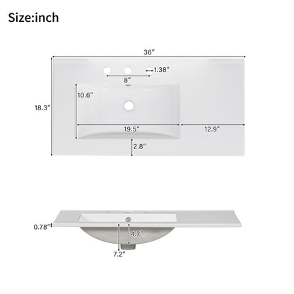 Bathroom Vanity With Sink, Soft-Close Doors, Adjustable U-Shelf, 3 Drawers