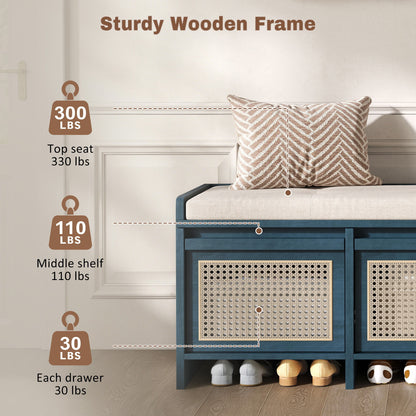 Entryway Shoe Bench With Drawers & Button Tufted Cushion