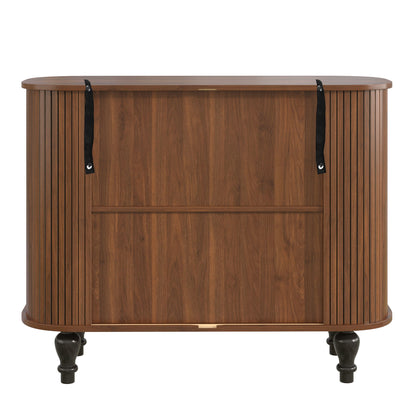 Fluted Liquor & Coffee Bar Cabinet With 6 Wine Racks And 3 Glass Holders