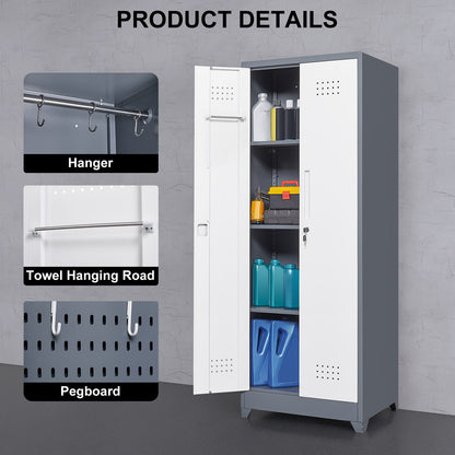 Lockers With Locking Doors, Adjustable Shelves, High Broom Tool Storage Cabinet