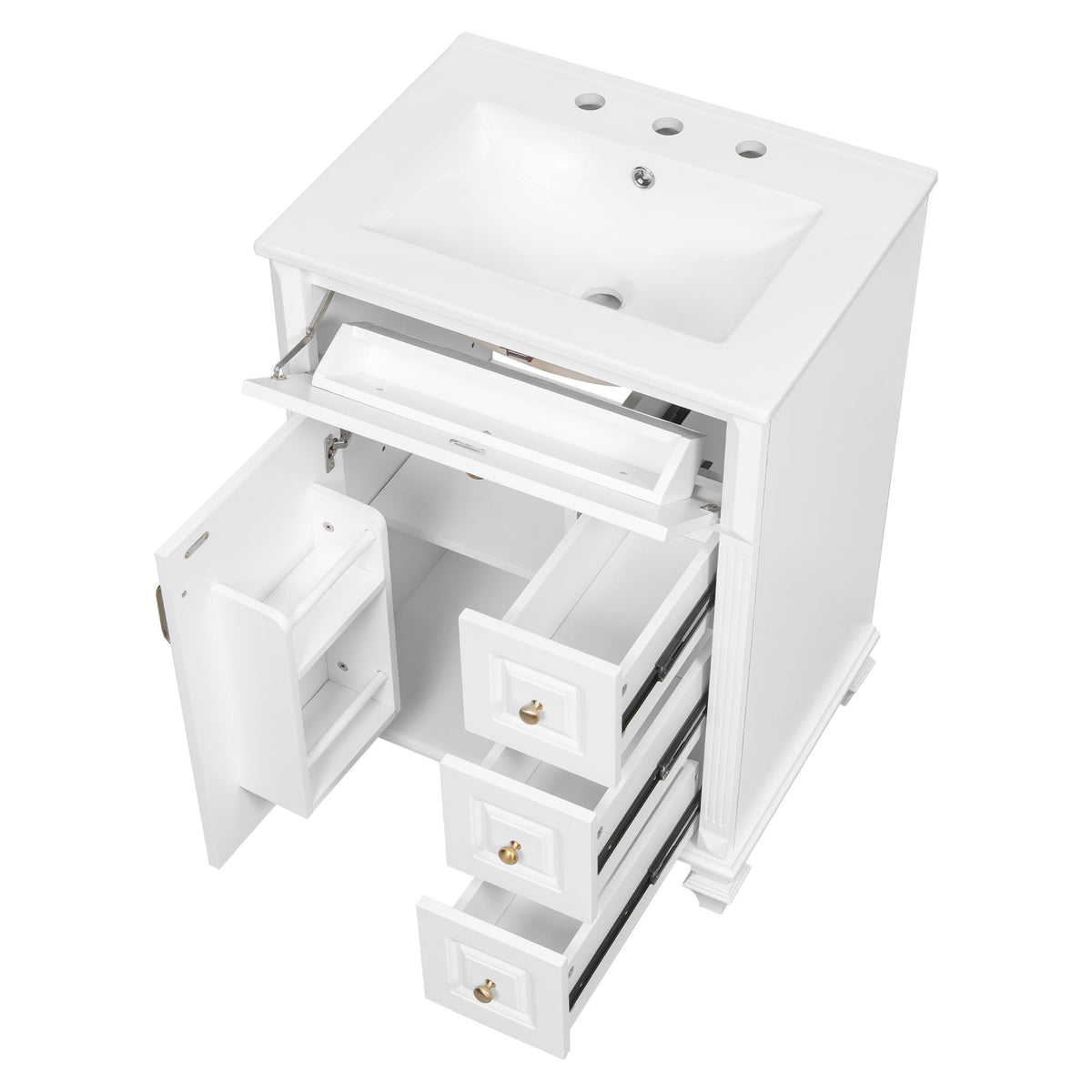 Freestanding Bathroom Vanity With Sink, 3 Drawers & Flip-Out Drawer