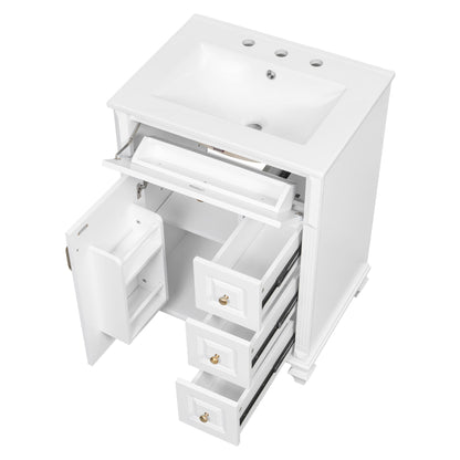 Freestanding Bathroom Vanity With Sink, 3 Drawers & Flip-Out Drawer