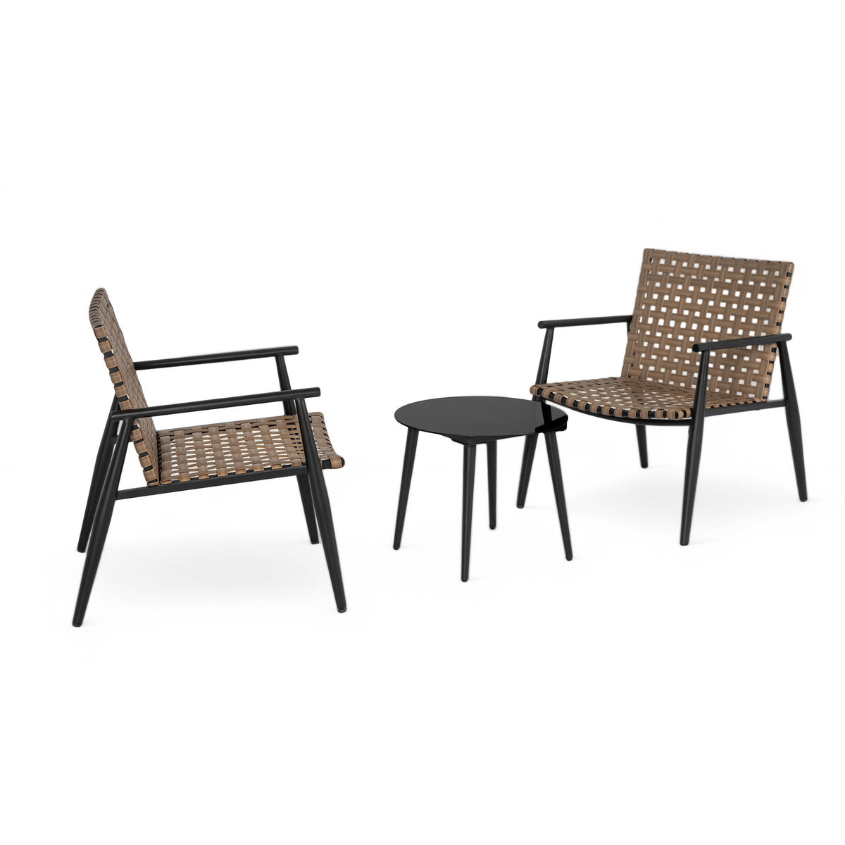 Outdoor Chat Set, 2 Chairs & Side Table - Black / Brown