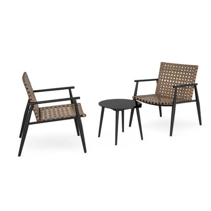 Outdoor Chat Set, 2 Chairs & Side Table - Black / Brown