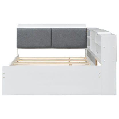 Platform Bed With Trundle, Shelves, And Storage Headboard