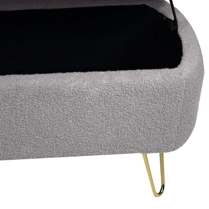 Storage Ottoman Bench For End Of Bed Legs, Modern Camel Faux Fur Entryway Bench Upholstered Padded With Storage For Living Room Bedroom