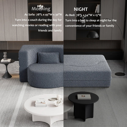 Modern Floor Sofa, With 2 Pillows, Convertible Teddy Fabric Foam Filled Bed