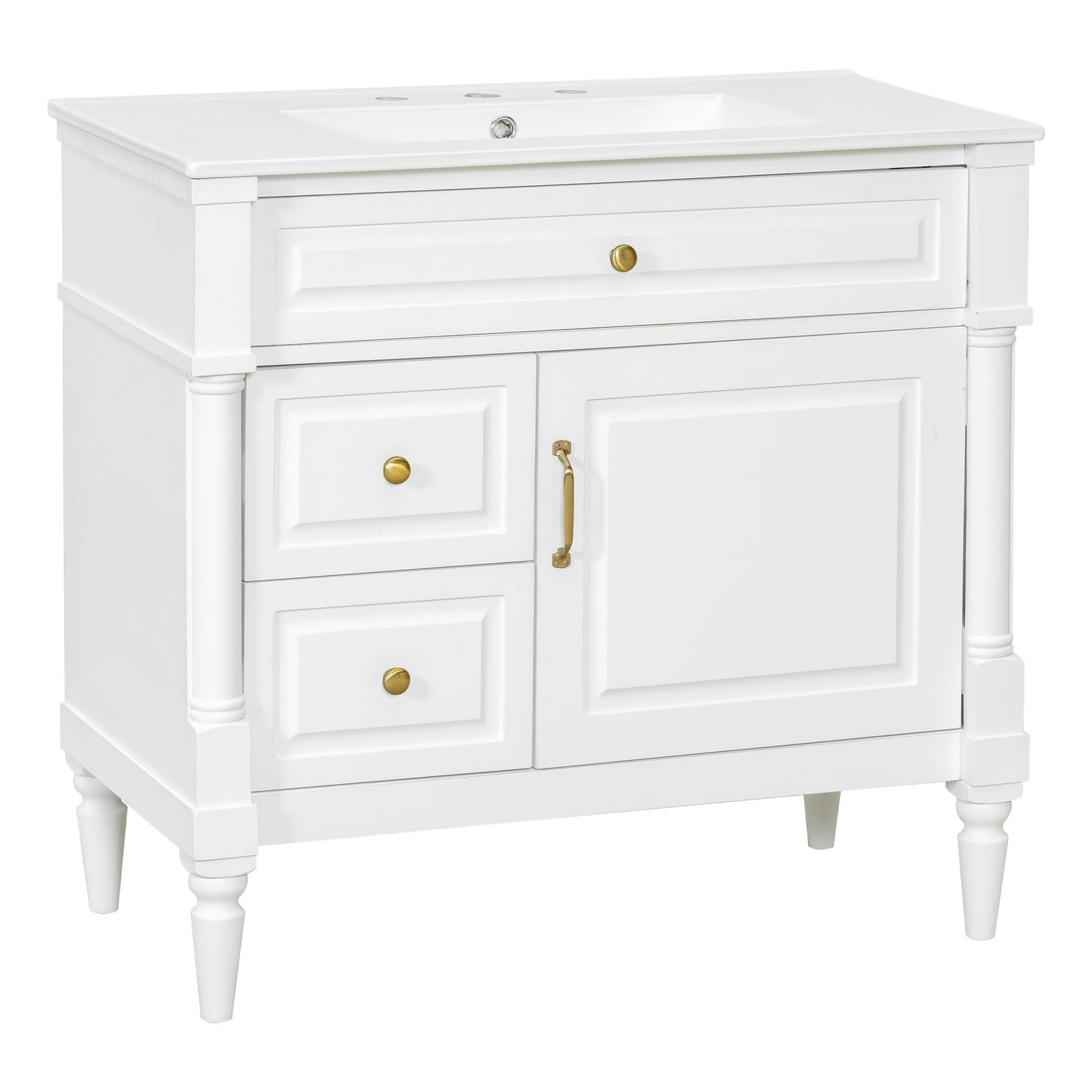 Freestanding Bathroom Vanity With Sink, Adjustable Shelf, Flip Drawer