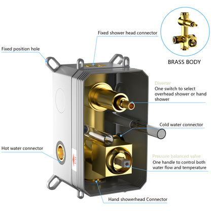 Modern Dual Shower Head System With 16" Ceiling Mount Finish, Stainless Steel And Brass