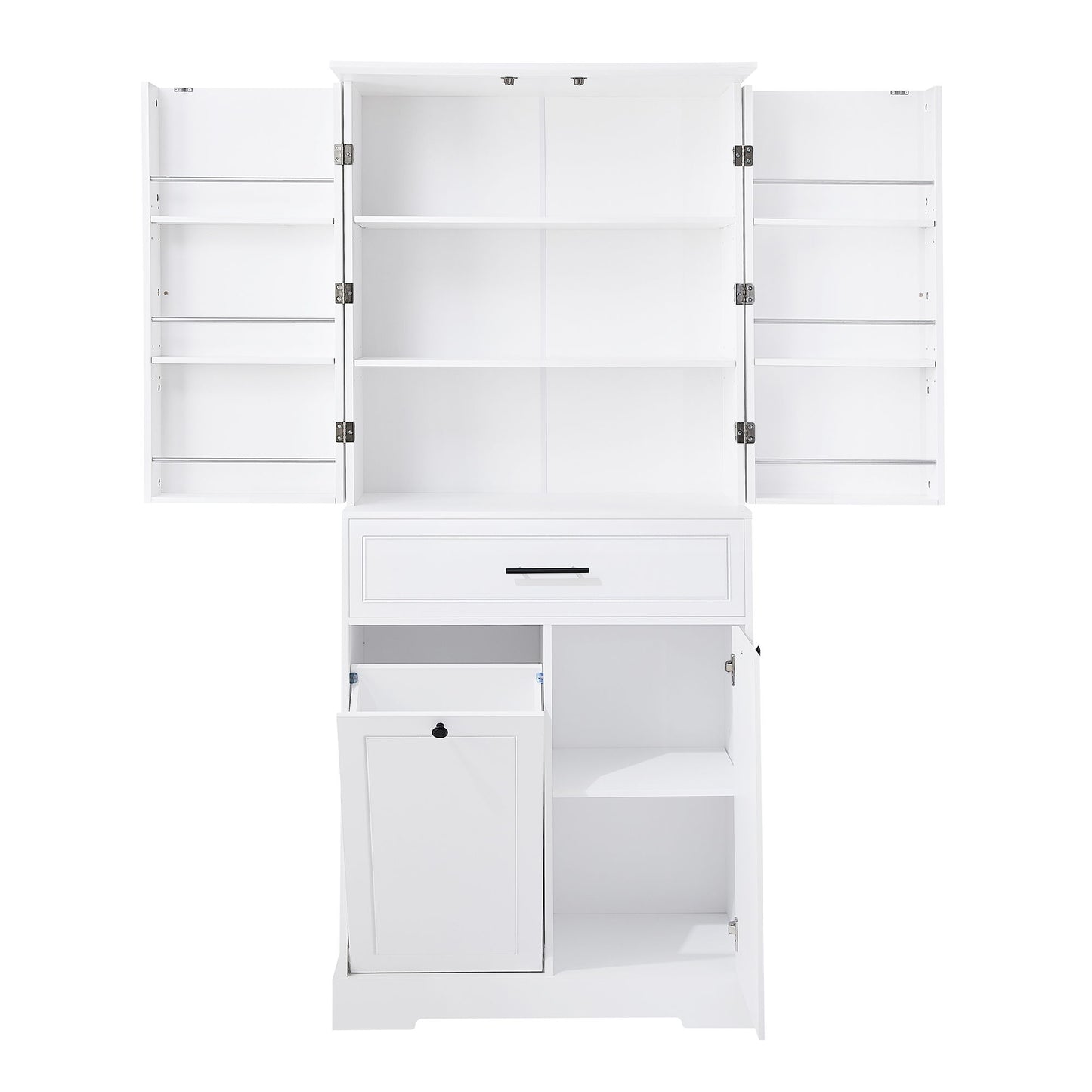 Freestanding Bathroom Storage Cabinet With Doors, Drawers, And Tilt Out Laundry Hamper - White