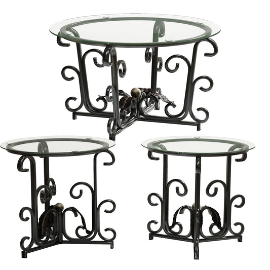 3 Piece Coffee Table Set With Tempered Glass Surface - Black