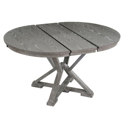 Dining Set With Extendable Round Table And 4 Upholstered Chairs