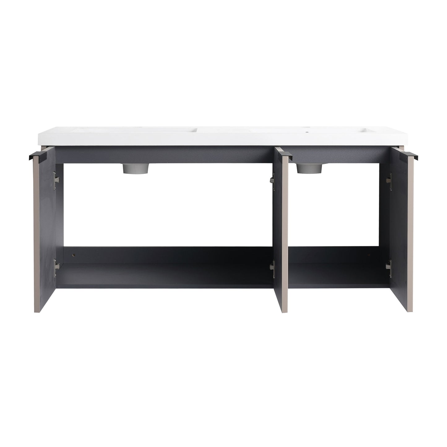 Contemporary Wall Mounted Bathroom Vanity With Resin Double Sink