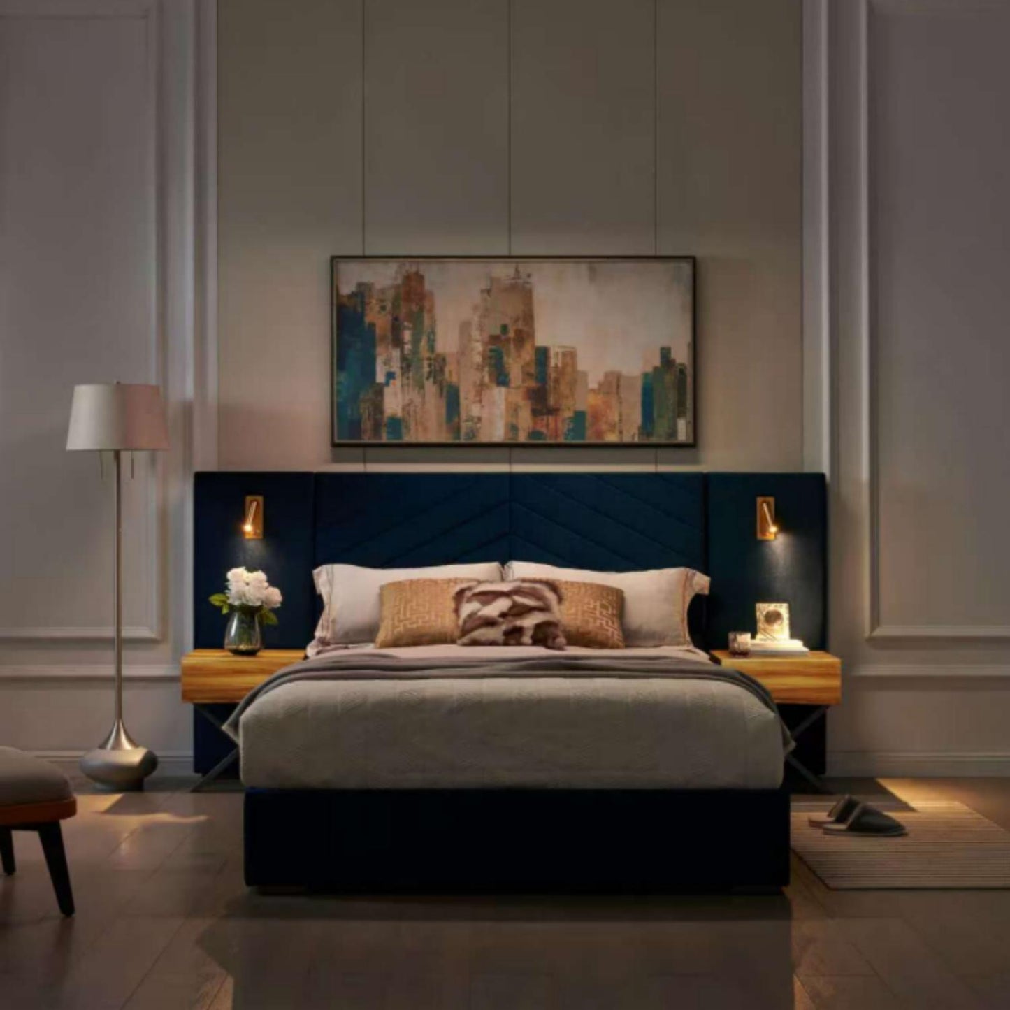 Upholstered Bed Frame With Vertical Channel Tufted Wingback Headboard